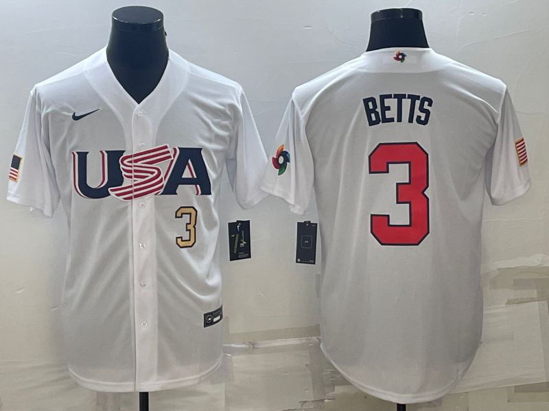 Men 2023 World Cub USA #3 Betts White Nike MLB Jersey3->more jerseys->MLB Jersey